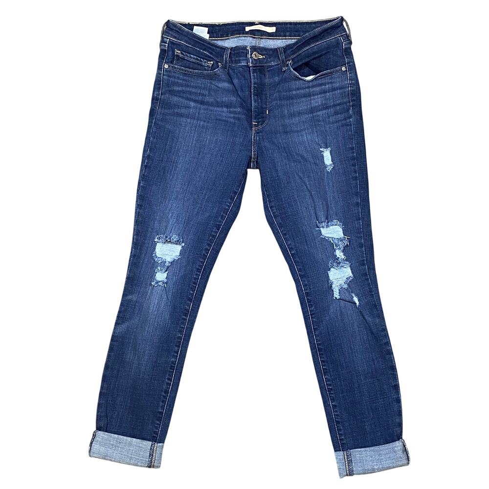Levi's Blue Boyfriend Jeans Womens Pants 30x30 Distressed Ripped Cropped Ankle